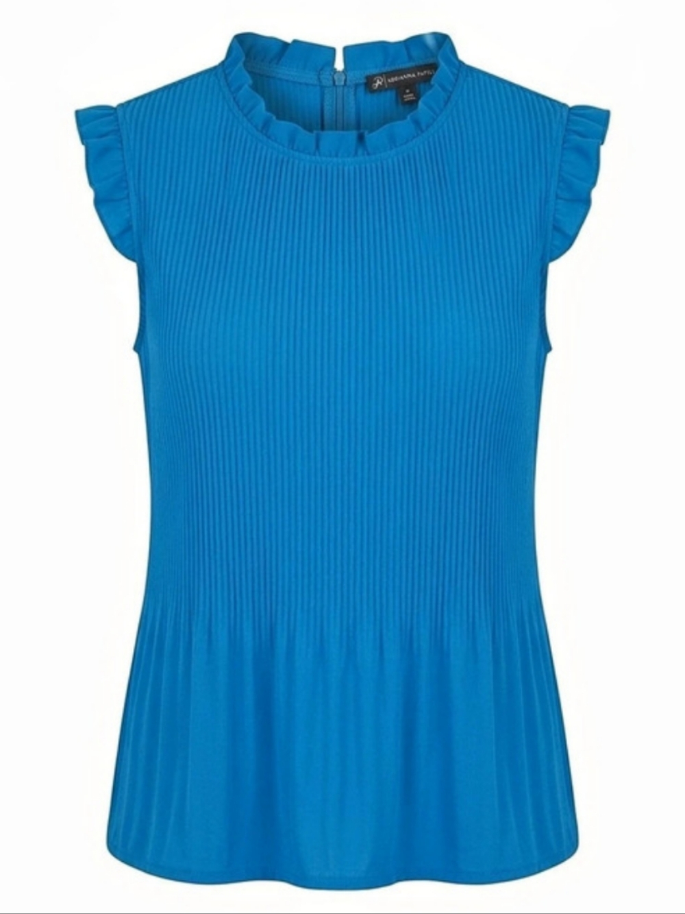 Adrianna Papell Ruffle Sleeve Pleated Blouse in Blue Large